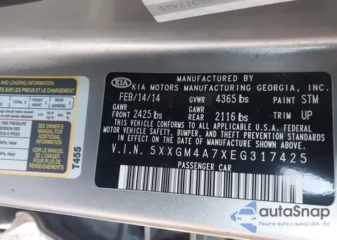 2014 Kia Optima Lx from USA, damaged, VIN 5XXGM4A7XEG317425